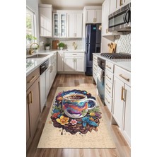 TeknoKapsül Latte Dizayn Galaxy Şönil Pamuk Tabanlı Yıkanabilir Kaymaz Antibakteriyel Mutfak Halısı 200X300