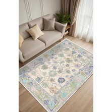 TeknoKapsül Simay Vintage Desenli Şönil Pamuk Tabanlı Yıkanabilir Kaymaz Antibakteriyel Salon Halısı 100X200