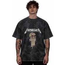 Sevbano Metallica Rock Metal Müzik Grubu Baskılı Unisex Oversize Vintage Yıkamalı Tişört
