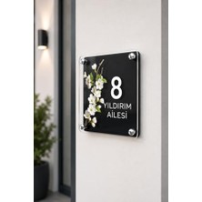 Mey İthalat JHK008 Dallı Beyaz Çiçekli Pleksi Kapı Isimliği ve Dekoratif Kapı Numarası