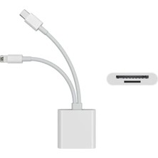 Mey İthalat Lightning ve Type-C Girişli iPhone 11 12 13 14 15 16 Serilerine Uyumlu Sd ve Tf Kart Okuyucu (Çift Kablolu (Type-C/lightning)