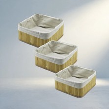 TCX Bambu Kenar Organizer Sepet Ahşap Altlıklı Bezli 3 Boy Set