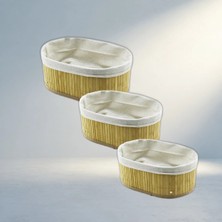 TCX Oval Bambu Kenar Organizer Sepet Ahşap Altlıklı Pratik Depolama Seti