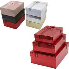 Varsoph 3pcs D.dörtgen Parlak Mix Renkli - Kabartma Desen Karton Hediye Kutusu Kurdelalı 33X24.5-28.5X20.5-24X16.5CM (5468)