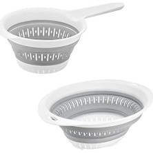 Mey İthalat Katlanabilir Süzgeç Seti, 40 cm Yuvarlak ve 30,5 x 14 cm Saplı, Bpa Içermeyen, Beyaz ve Gri, 2'li