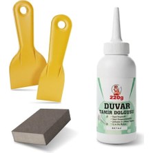 Mey İthalat Duvar Tamir Seti Beyaz Dolgu Macunu Spatula + Kübik Zımpara, 220 G, 2 Adet, (4'lü), (1 Adet)