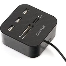 Mey İthalat USB 2.0 Çoklu Kart Okuyucu ve 3xusb 2.0 Çoklayıcı Hub Siyah