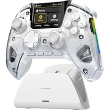 Mey İthalat Manbaone Interactive Screen Wireless Gaming Controller For Pc/switch/switch 2/ios/android,hall Effect Stick & Trigger,rgb Lighting,remappable BUTTONS,1800MAH With Charging Dock (White) | Pc/switch1...