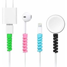 Mey İthalat 4 Adet Spiral Esnek Silikon Kablo Koruyucu, Iphone, Micro USB ve Type-C Kablolar Için, 4 Farklı Renk