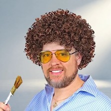 TCX Kahverengi Bob Ross Peruk Yetişkinler Için Eğlenceli Tasarım