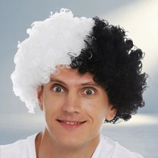TCX Eğlenceli Kıvırcık Afro Peruk Siyah Beyaz Taraftar Stili