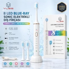 Mey İthalat 8 LED Mavi Işıklı Sonic Elektrikli Beyazlatıcı Diş Fırçası, Şarjlı, 5 Temizlik Modlu, Ipx7 Su Geçirmez, 27.000-36.000 Titreşim/dakika, 50 Gün Kullanım, 2 Yedek Başlık, Şarj Standı