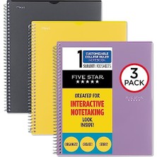 Mey İthalat Interaktif Not Alma Spiral Defterler, 3 Paket, 1-Konu, Kolej Çizgili Kâğıt, 11" x 8-1/2", 100 Sayfa, Özelleştirilebilir Kapak, Siyah, Ametist Mor, Hasat Sarı (820196-ECM)