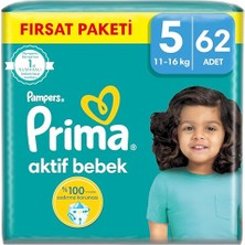Mey İthalat Bebek Bezi Aktif Bebek 5 Beden 62 Adet Junior Mega Fırsat Paketi