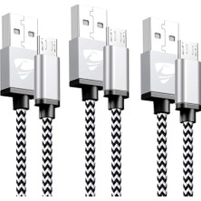 Mey İthalat Micro-Usb Örgülü Veri ve Hızlı Şarj Kablosu, 2.1A, 1 Metre; Samsung, Xiaomi ve Micro-Usb Cihazlarla Uyumlu