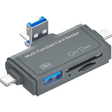 Mey İthalat Alüminyum Otg USB C Kart Okuyucu, iPhone Lightning ve iPad Uyumlu, Type-C Girişli Sd Tf Kart Okuyucu, SYD-A1C