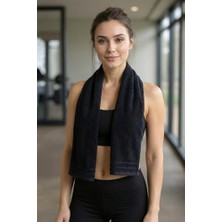 Mey İthalat Siyah %100 Pamuk Sporcu Havlusu 30X130 Cm, Hafif ve Çabuk Kuruyan