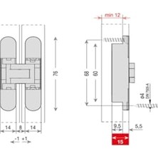 Mey İthalat System Gizli Menteşe 76X14 mm 16 kg Mat Siyah Renk Tek Ebat HG104HT01 Al6