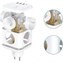 Mey İthalat 3 Ac Priz Soketli 3 Usb+Type-C Akım Korumalı 7 In 1 Priz, 16A Maks, 4000W