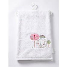 Mey İthalat %100 Pamuklu, Hipoalerjenik Bebek Çocuk Banyo Havlusu- Yumuşak Doku, Nakışlı, Beyaz, 85X115 cm (Sevimli Kedi)