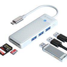Mey İthalat Beyaz Type-C Kart Okuyucu ve USB 3.0 Çoklayıcı; Tf/sd Yuvaları ve 3 USB 3.0 Portu