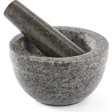 Mey İthalat Doğal Granit Havan, 12978-14 cm Çap, Siyah Granit, Harç ve Tokmak, 5 cm Derinlik
