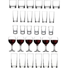 Mey İthalat 30 Parça Mega Set Istanbul Viski, Rakı, Shot, Votka ve Şarap Bardağı Seti