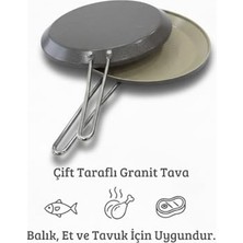 Mey İthalat Granit Kaplama 33 cm Çift Taraflı Balık, Et ve Tavuk Pişirme Tavası