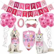 Mey İthalat Kedi ve Köpek Doğum Günü Parti Seti: Balon, Banner, Bandana, Papyon, Şapka ve Aksesuarlar