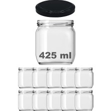 Mey İthalat 425 ml Şeffaf Cam Kavanoz, Siyah Metal Kapaklı, 10 Adet