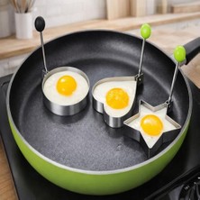 Mey İthalat 3'lü Set Saplı Kalp, Yıldız ve Yuvarlak Yumurta Kalıbı; Omlet ve Pancake Için