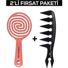 Mey İthalat Antistatik 044 Geniş Aralıklı Wax Tarağı ve 3 Boyutlu Açma Tarama Tarak Saç Fırçası 2'li Set Pembe