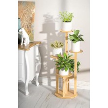 Mey İthalat Bambu Yuvarlak Form 5 Raflı Saksılık, Saksı Standı, Çiçeklik Organizer DB-0036