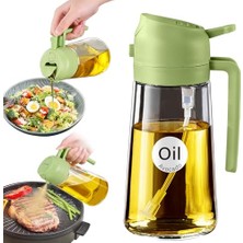Mey İthalat 2 Adet Zeytinyağı Dispenseri, 2'si 1 Arada Yağ Püskürtücü, 16OZ/470 ml Cam Yeşil Püskürtme Şişesi