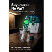 Mey İthalat Ölçüm Cihazı, 7in1 Dijital Su Kalite Tds Ec Ph Orp Metre Sıcaklık Ölçer | Titanyum Prob, Otomatik Kalibrasyon, IP67 Su Geçirmez, LCD Ekran, 0-10.000 Ppm Tds