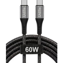 Mey İthalat Örgülü USB Type-C To Type-C 60W Örgülü Hızlı Şarj ve Data Kablosu 1 Metre (Siyah, 100, Type-C To Type-C, Santimetre)