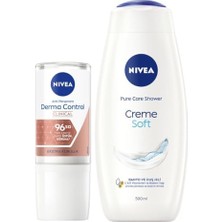 Mey İthalat Creme Soft Duş Jeli 500 ml ve Kadın Rollon Deodorant Derma Control Clinical 50 Ml, 96SAAT Ter Koruması