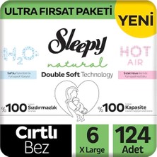 Mey İthalat 6 Numara Xlarge Bebek Bezi, 124 Adet, Natural Double Soft Ultra Fırsat Paketi