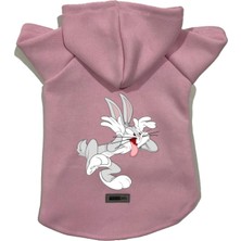 Mey İthalat Kapüşonlu Polar Sweatshirt Köpek ve Kedi Kıyafeti Pembe Bugs Bunny Xs