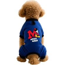 Mey İthalat Saks Mavi Mickey Mouse 4 Bacaklı Tulum, Kedi ve Köpek Kıyafeti, Xs