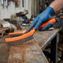 Mey İthalat ETF130 Profesyonel Çelik Tel Fırça, 14" Ergonomik Kaymaz Plastik Saplı Metal Pas Sökücü