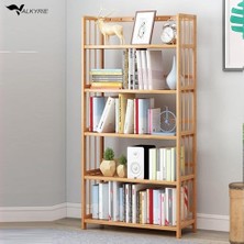 Mey İthalat 5 Katlı Bambu Raf Kitaplık 60X23X128 cm Çok Amaçlı Düzenleyici Dekoratif Organizer