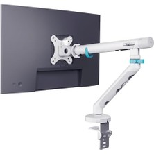 Mey İthalat Monitör, Özel Tasarım Tekli Kolu Max 35" 10 kg Taşıma Kapasiteli Mekanik Yaylı Hızlı Tak-Çıkar (Vidasız Montaj) Beyaz