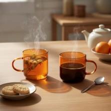 Mey İthalat Cam Kupa; 2'li Borosilikat Seti, 380 ml Isıya Dayanıklı Renkli Kahve ve Çay Bardağı, Kurşunsuz Ekolojik (2 Adet) Amber (Bal Rengi) ve Füme Renk Seçenekleri (Amber (Bal Rengi), 2 Adet)