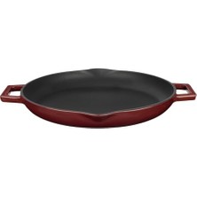 Mey İthalat Döküm Yuvarlak Kızartma Tavası Döküm Demir Yekpare Çift Kulplu Çap(Ø)30 Cm.-Bordo