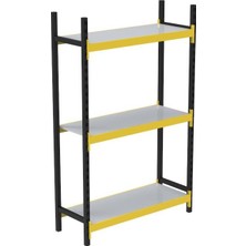 Mey İthalat 3 Katlı Tekli Midi Rack Rafı, Depo Arşiv ve Kiler Için Ekonomik Raf, Siyah-Turuncu, 35X90 Cm, 150 cm
