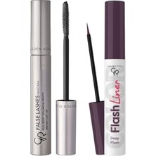 Mey İthalat False Lashes Siyah Maskara ve Flash Liner Mürdüm Eyeliner Makyaj Seti