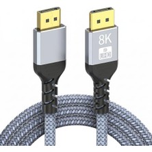 Mey İthalat 8k Displayport Kablosu Dp 1.4,1.5 Metre, 8k 60Hz, 4K 144Hz, 2k 165Hz, HDR10,3D, Alüminyum Gövdeli ve Örgülü