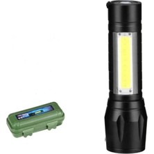 Taktikal LED Mini Boy El Feneri, Polis Bekçi Feneri, USB Şarjlı, Zoomlu Plastik Kutulu El Feneri