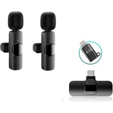 Mey İthalat K9-D2 Type-C Lightning Dönüştürücülü Wireless Kablosuz Çiftli Yaka Mikrofonu